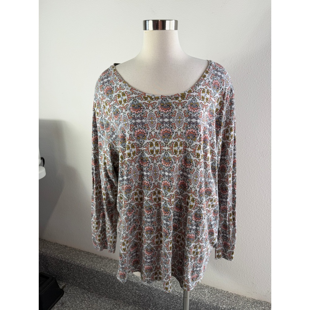 LOFT Vintage Soft Womens Plus 24/26 Paisley Floral Cotton Scoop Neck Top